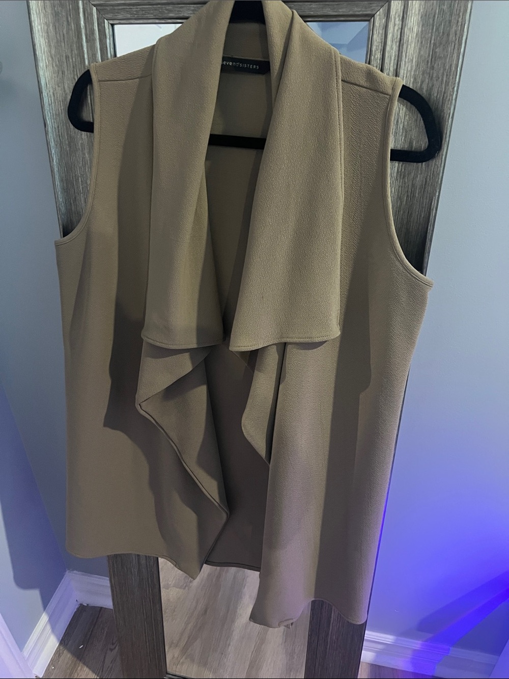 Draped Open-Front Vest in Taupe
